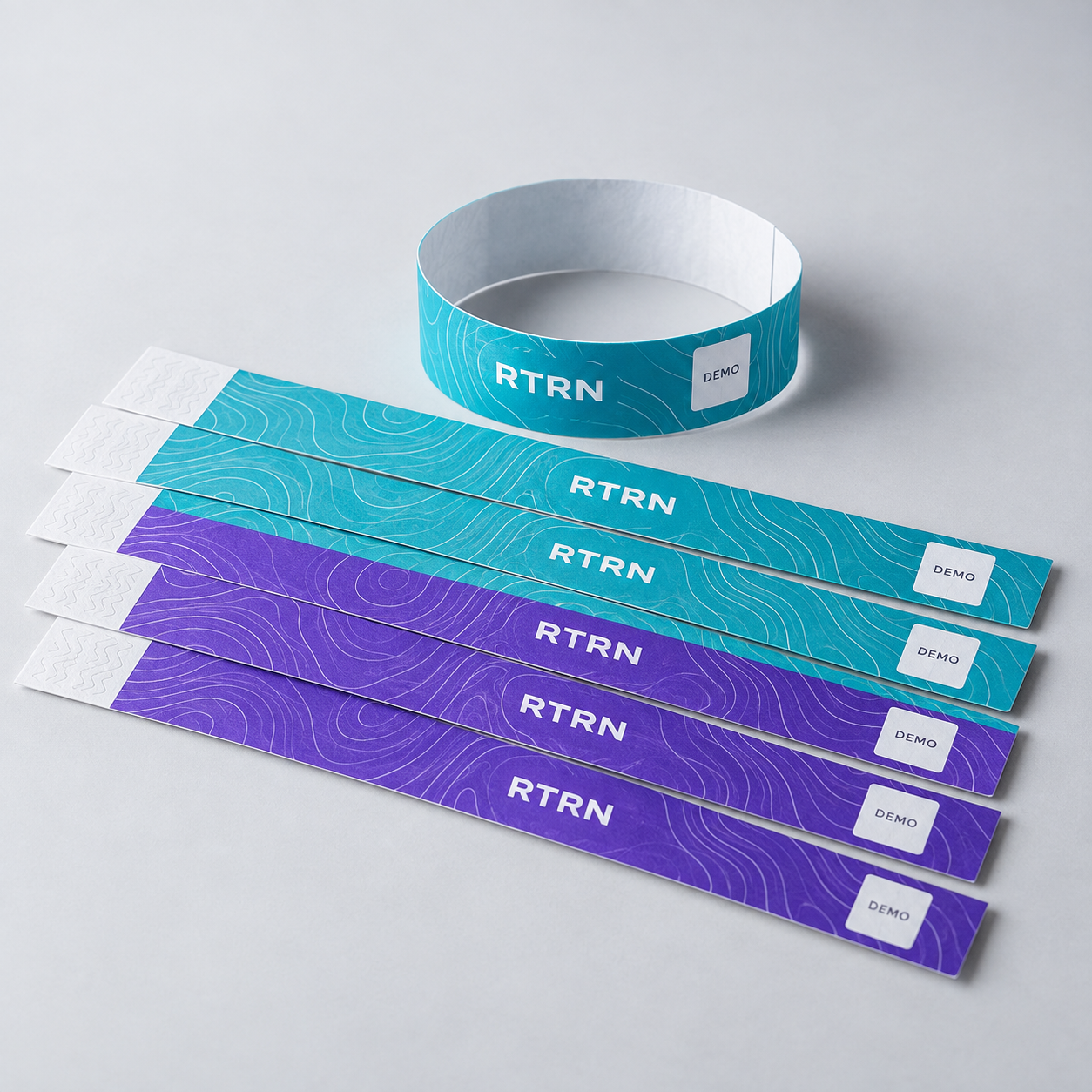 Illustrative concept of RTRN wraparound bands in cyan and violet
